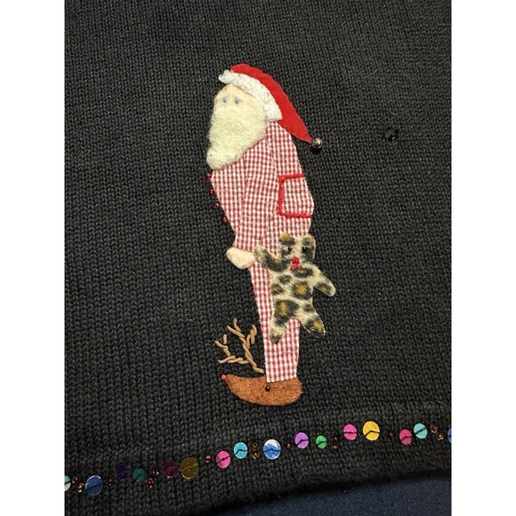 Christmas Sweater Santa Claus Susan Bristol Sz M Cowboy Pajamas Embellished VTG - Picture 16 of 16